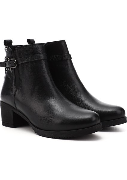 Kadın Siyah Fermuarlı Kalın Topuklu Hakiki Deri Bot modelleri