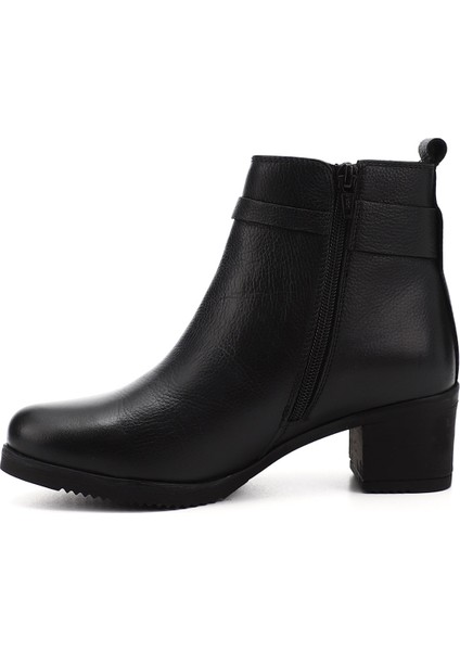 Kadın Siyah Fermuarlı Kalın Topuklu Hakiki Deri Bot fırsatları