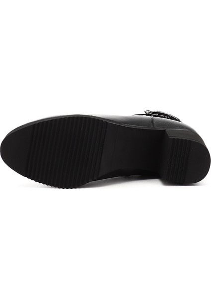 Kadın Siyah Fermuarlı Kalın Topuklu Hakiki Deri Bot indirimleri