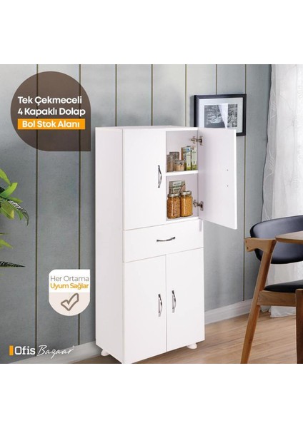 4 Kapalı Tek Çekmeceli Çok Amaçlı Dolap