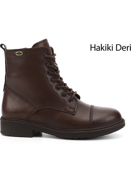 Kadın Kahve Fermuarlı Hakiki Deri Postal Bot