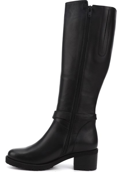 Kadın Siyah Fermuarlı Kalın Topuklu Hakiki Deri Çizme fırsatları