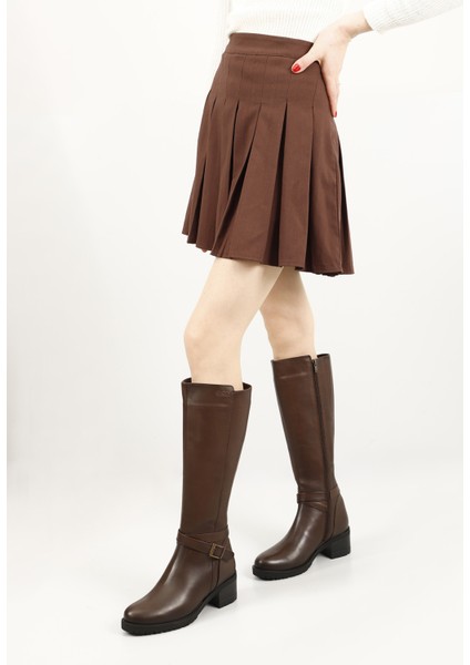 Kadın Kahve Antik Fermuarlı Kalın Topuklu Hakiki Deri Çizme fiyatları