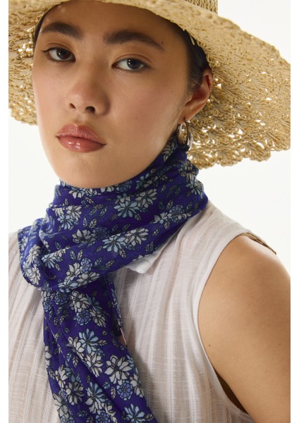 Daisy Çiçek Desen Morcivert Pamuklu Şal