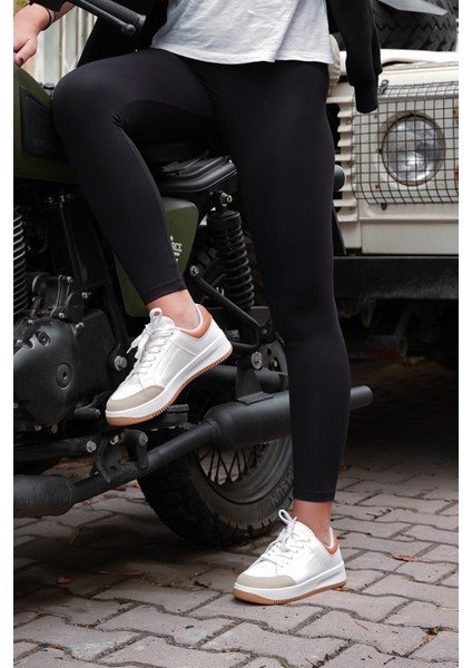 Kadın Sneaker Kalın Taban Süet Detay Spor Ayakkabı Hinos Bej