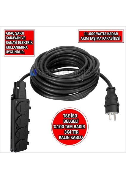 4'lü 28 Metre 3x4 Ttr Tam Bakır Kalın Kablolu Bem-Ba Kauçuk Grup Priz