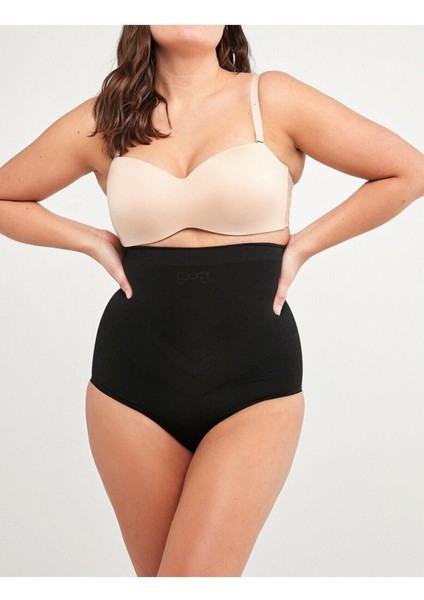 1 Beden Incelme Dikişsiz Slip Yüksek Bel Korse 2'li Paket Ten ve Siyah Renk