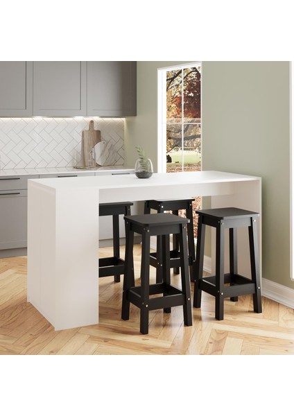 Edgar G4831 4 Adet Siyah Tabureli Mutfak Adası Beyaz Karşılıklı Oturmalı Depolamalı Çok Amaçlı Masa