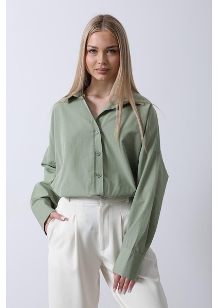 Mottisfashion Geniş Manşet Detaylı Gömlek - Haki