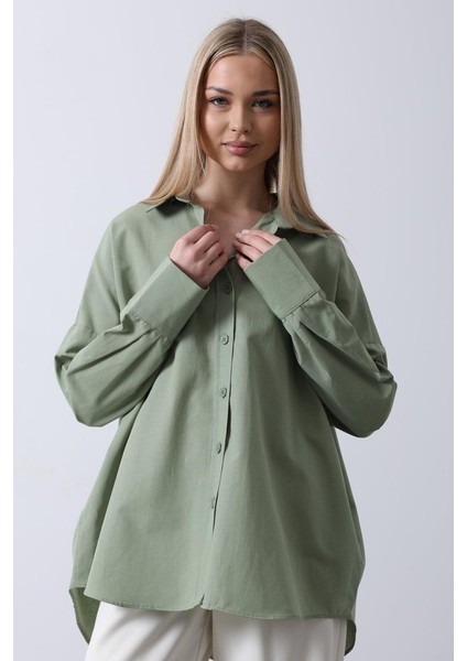 Mottisfashion Geniş Manşet Detaylı Gömlek - Haki modelleri