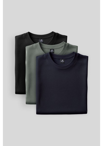 Standart Fit Basic O Yaka 3'lü Paket Siyah-Lacivert-Çağla Erkek Sweatshirt 88053 fiyatları