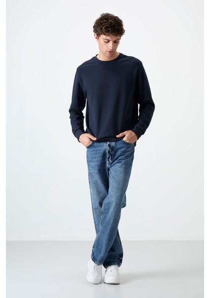 Standart Fit Basic O Yaka 3'lü Paket Siyah-Lacivert-Çağla Erkek Sweatshirt 88053 modelleri