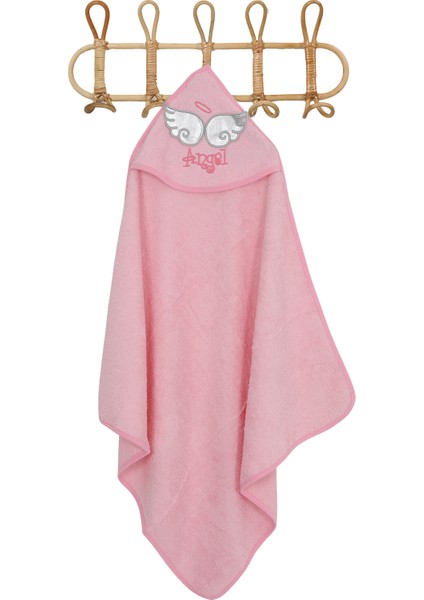 %100 Pamuk Yenidoğan Bebek Kundak Nakışlı Banyo Havlu Pembe