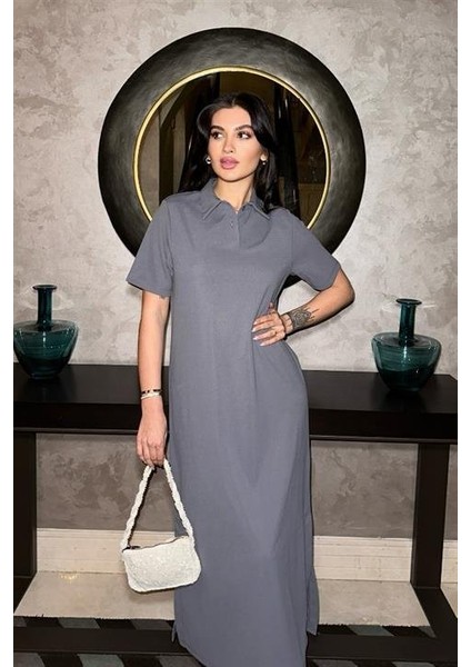 Mottisfashion Manque Polo Yaka Yırtmaçlı Elbise 2689-8 fırsatları