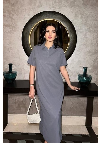 Mottisfashion Manque Polo Yaka Yırtmaçlı Elbise 2689-8 indirimleri