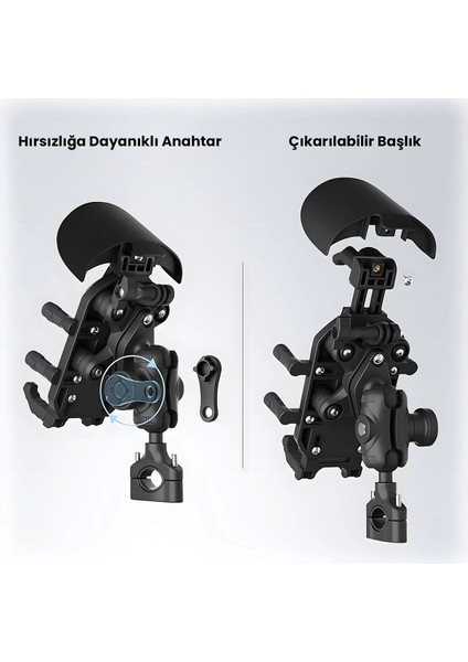Gidon Bağlantılı Güneş ve Yağmur Korumalı 360° Derece Ayarlanabilir Motosiklet Bisiklet Telefon Tutucu fiyatları