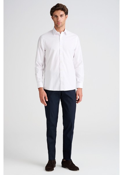 Erkek Beyaz Cooper Fit Non-Iron Kravat Yaka Klasik Gömlek fiyatları