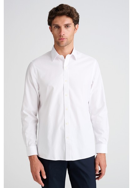 Erkek Beyaz Cooper Fit Non-Iron Kravat Yaka Klasik Gömlek modelleri