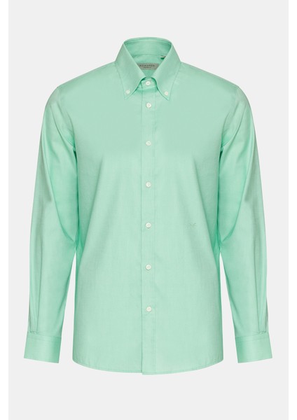Erkek Yeşil Düğmeli Yaka Cooper Fit Spor Gömlek