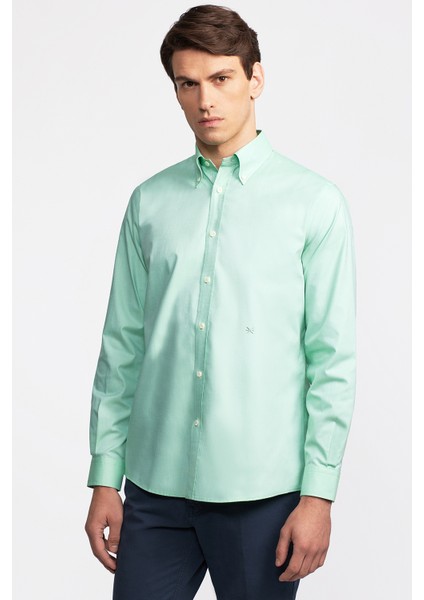 Erkek Yeşil Düğmeli Yaka Cooper Fit Spor Gömlek modelleri