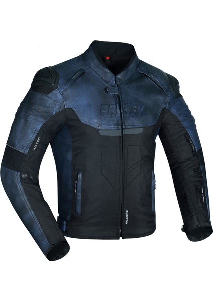 Motosiklet Montu Deri 4 Mevsim Maxdura ve Leather Kumaş Mont Dark Blue Falcon