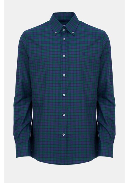 Erkek Yeşil Cooper Fit Ekoseli Düğmeli Yaka Flanel Spor Gömlek