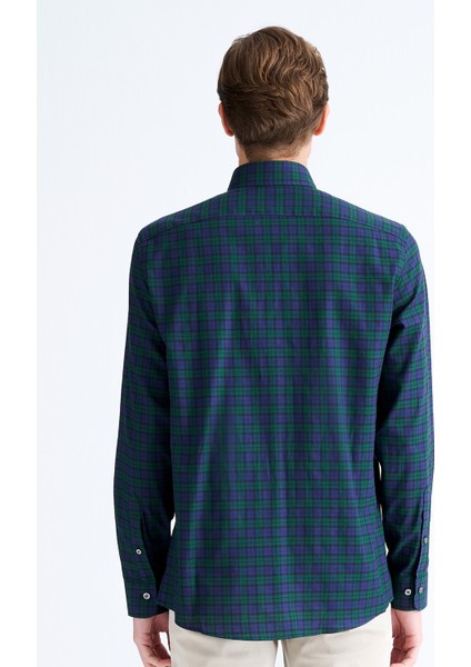 Erkek Yeşil Cooper Fit Ekoseli Düğmeli Yaka Flanel Spor Gömlek modelleri