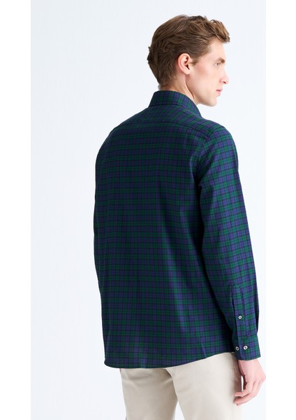 Erkek Yeşil Cooper Fit Ekoseli Düğmeli Yaka Flanel Spor Gömlek fırsatları