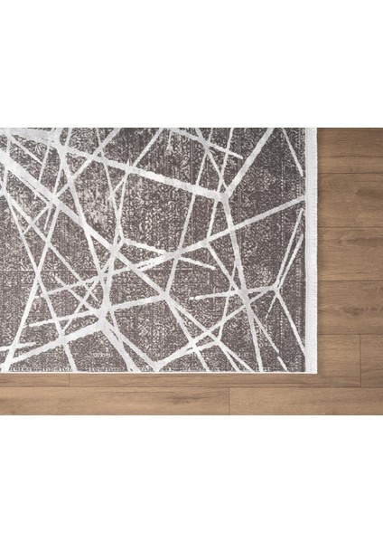 Step SE001G Gri Halı Modern Dekoratif Beyaz Çizgili Pamuk Taban Triko Akrilik Salon Mutfak Halısı indirimleri