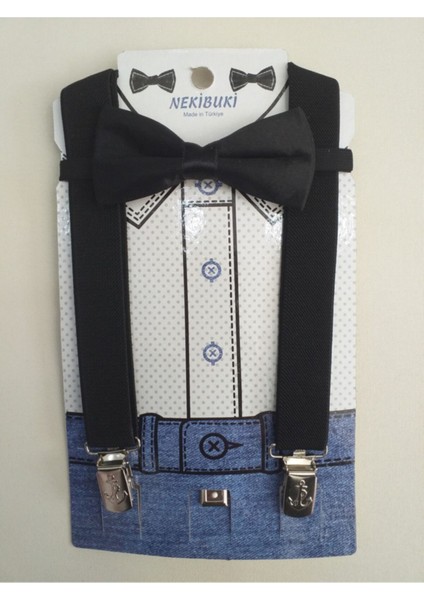 1-7 Yaş Pantolon Askı Papyon Seti Siyah