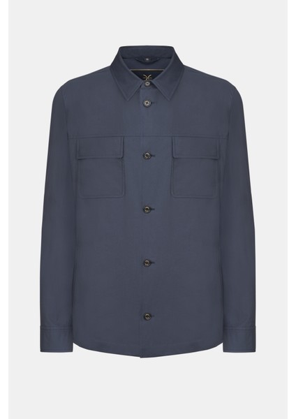 Erkek Lacivert Paraşüt Kumaşlı Gömlek Ceket