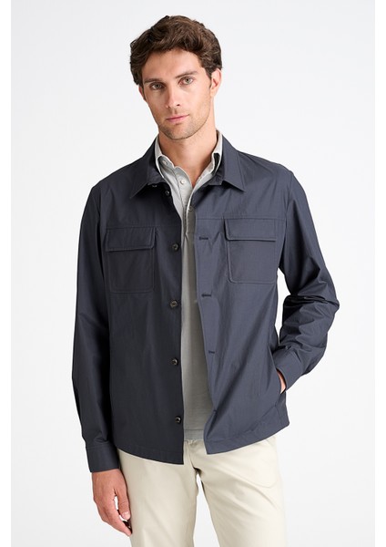 Erkek Lacivert Paraşüt Kumaşlı Gömlek Ceket modelleri