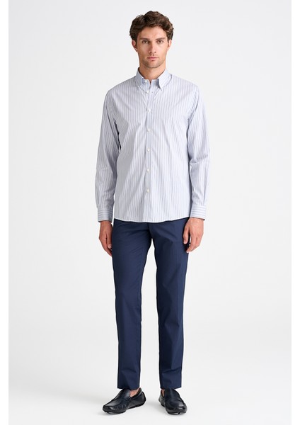 Erkek Gri Cooper Fit Düğmeli Yaka Çizgili Spor Gömlek fiyatları
