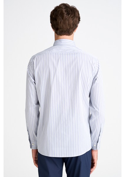 Erkek Gri Cooper Fit Düğmeli Yaka Çizgili Spor Gömlek fırsatları