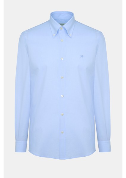 Erkek Mavi Cooper Fit Düğmeli Yaka Spor Gömlek