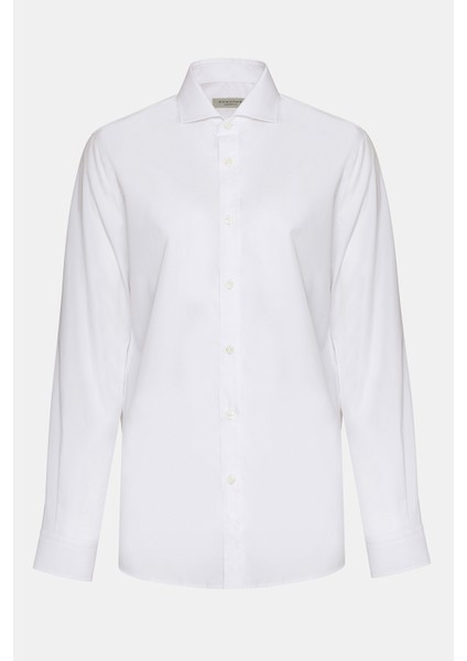 Erkek Beyaz Cooper Fit İtalyan Yaka Klasik Gömlek