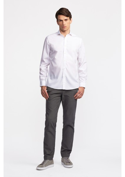 Erkek Beyaz Cooper Fit İtalyan Yaka Klasik Gömlek fiyatları