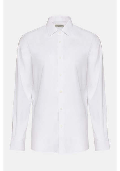 Erkek Beyaz Cooper Fit Kravat Yaka Klasik Gömlek