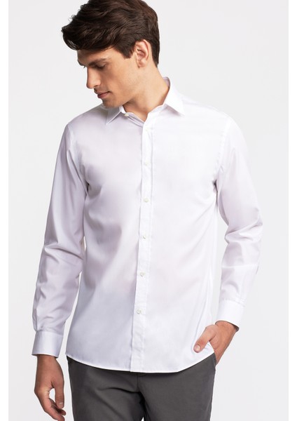 Erkek Beyaz Cooper Fit Kravat Yaka Klasik Gömlek modelleri