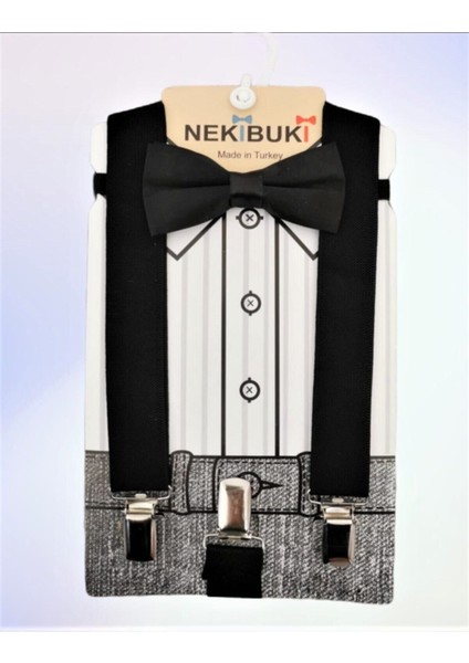 Erkek Çocuk Siyah Pantolon Askısı ve Papyon Takım