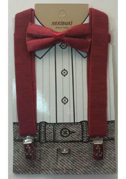 Bordo 1-9 Yaş Pantolon Askı Papyon Seti