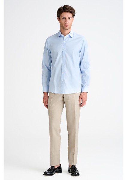 Erkek Mavi Cooper Fit Non-Iron Kravat Yaka Klasik Gömlek fiyatları