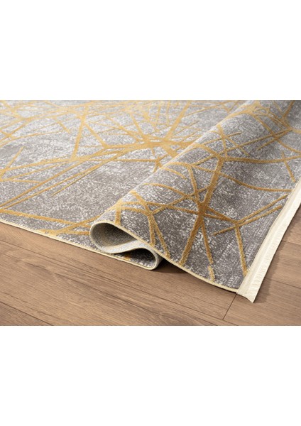 Step SE001S Gri Halı Modern Dekoratif Gold Çizgili Pamuk Taban Triko Akrilik Salon Mutfak Halısı fırsatları