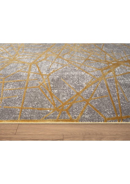 Step SE001S Gri Halı Modern Dekoratif Gold Çizgili Pamuk Taban Triko Akrilik Salon Mutfak Halısı modelleri