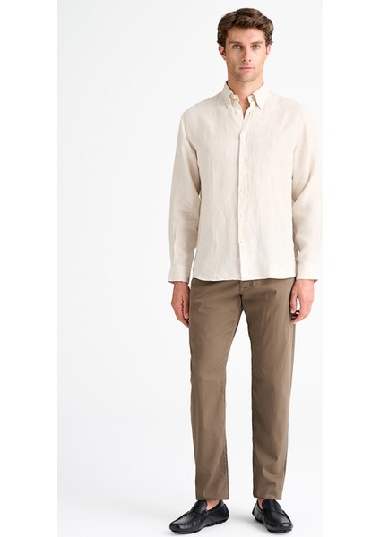 Erkek Natural Cooper Fit Düğmeli Yaka İrlanda Keten Spor Gömlek fiyatları