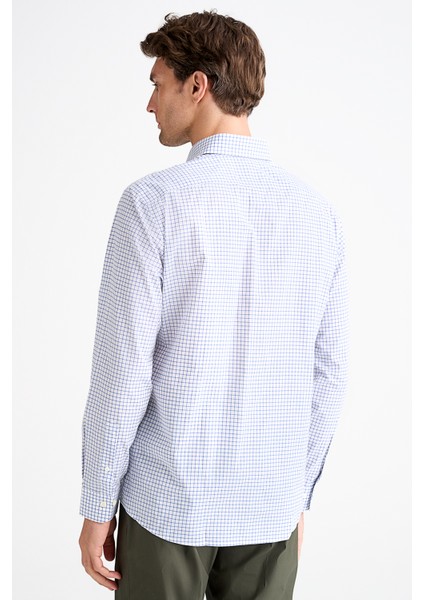 Erkek Mavi Cooper Fit Düğmeli Yaka Pötikare Desenli Spor Gömlek fırsatları