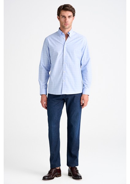 Erkek Lacivert Cooper Fit Düğmeli Yaka Ekoseli Spor Gömlek fiyatları