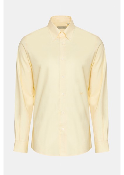 Erkek Sarı Düğmeli Yaka Cooper Fit Spor Gömlek