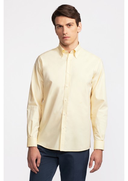 Erkek Sarı Düğmeli Yaka Cooper Fit Spor Gömlek modelleri