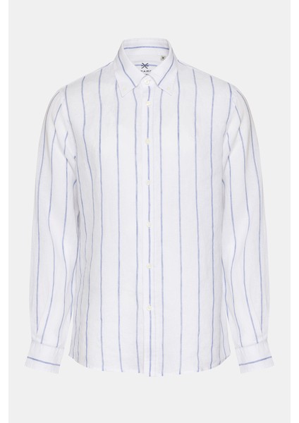 Erkek Beyaz Düğmeli Yaka Cooper Fit İrlanda Keten Gömlek